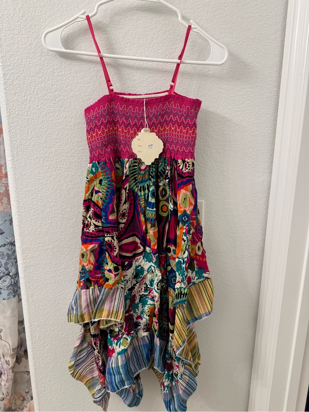 Girls' Pink Smocked Boho Print Sundress 12